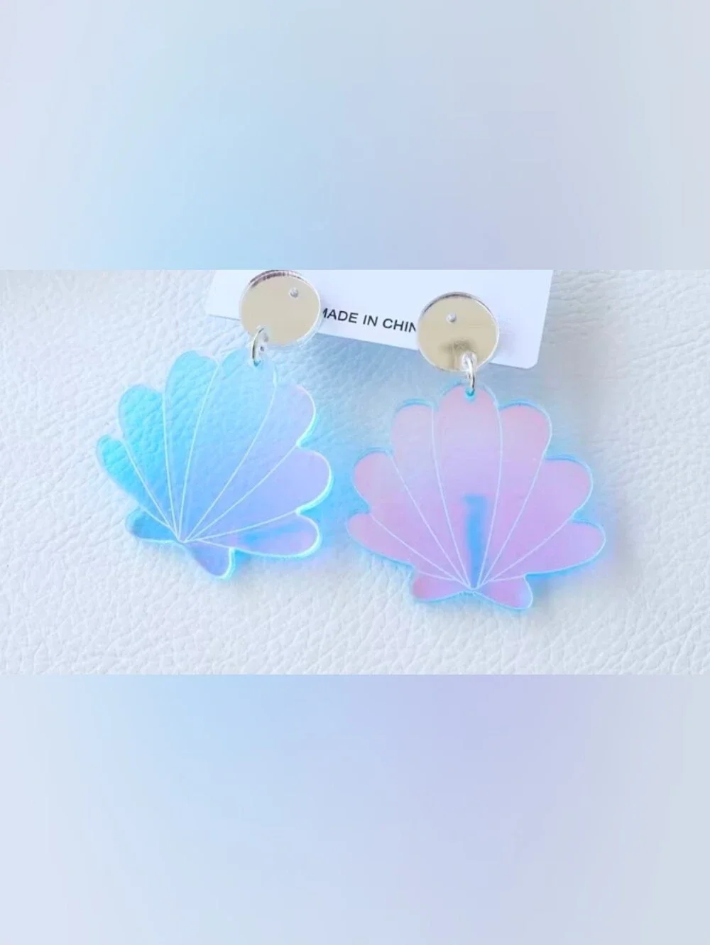 $8 Each Or Bundle 5/$20 Iridescent Pink & Blue Holographic Shell Drop Earrings